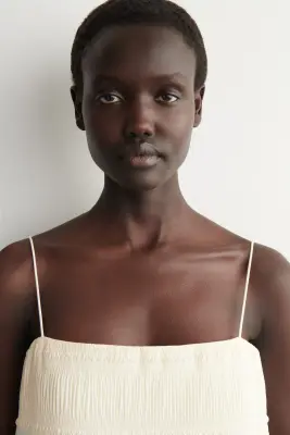 ROBE MIDI FRONCÉE À TAILLE BASSE EN POPELINE - IVOIRE — photo 3