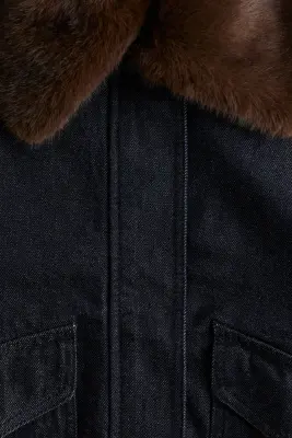 Veste en denim avec col duveteux - Bleu denim foncé — photo 3