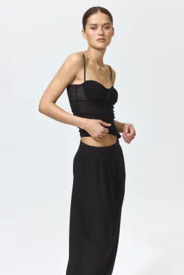 Top en mesh à effet ruché - Noir — photo 2