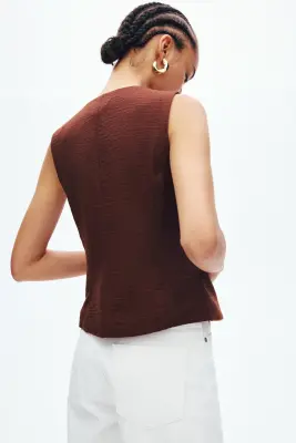Gilet sans manches avec détails à nouer - Marron foncé — photo 3