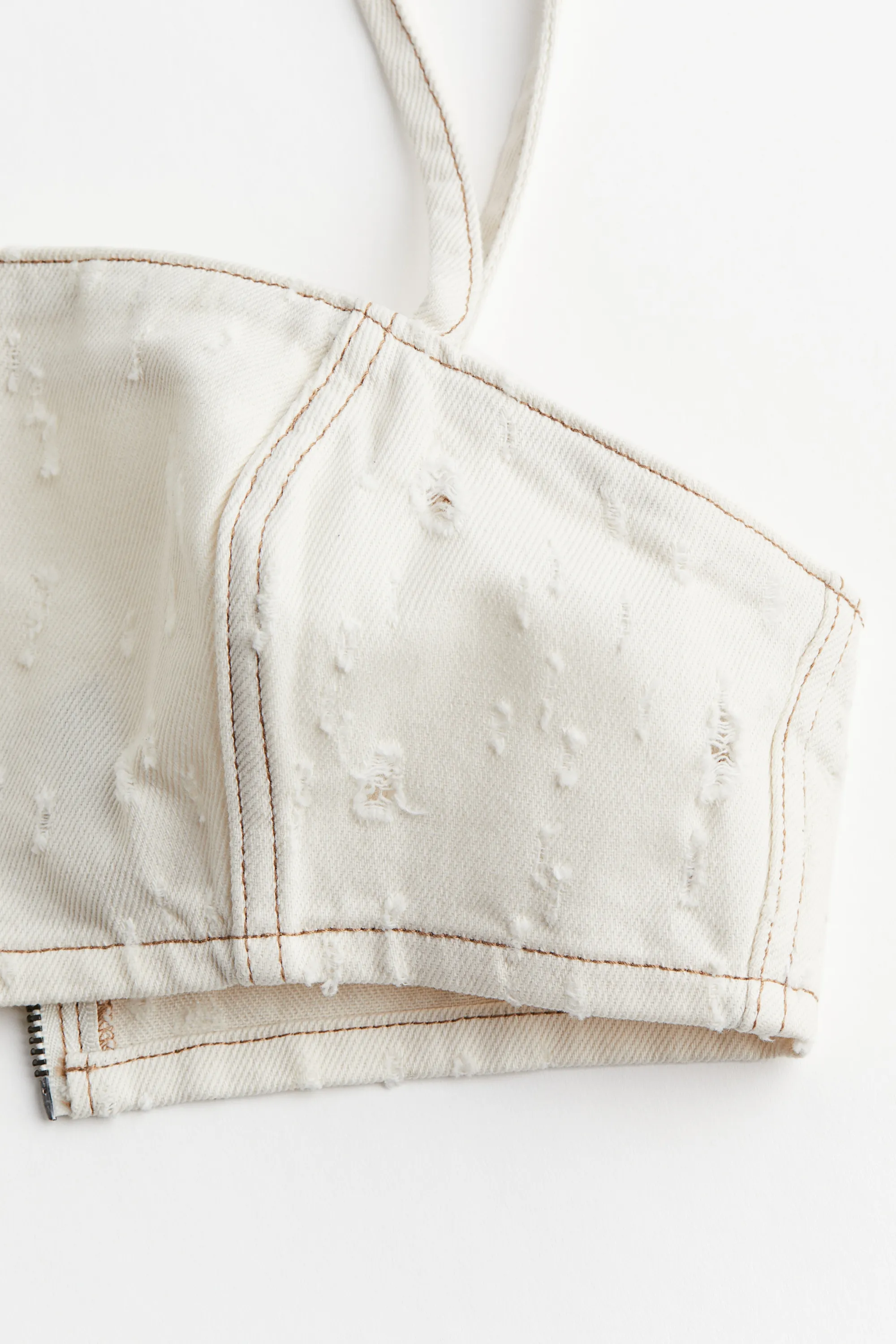 Top court en twill à effet usé - Crème