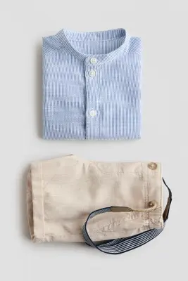 Ensemble 2 pièces avec bretelles - Bleu clair/beige — photo 3