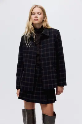 Veste en laine mélangée - Bleu marine/carreaux — photo 2