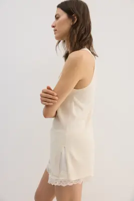 Top long en maille fine - Beige clair — photo 3