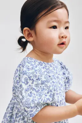 Robe en mousseline de coton - Bleu clair/fleuri — photo 1