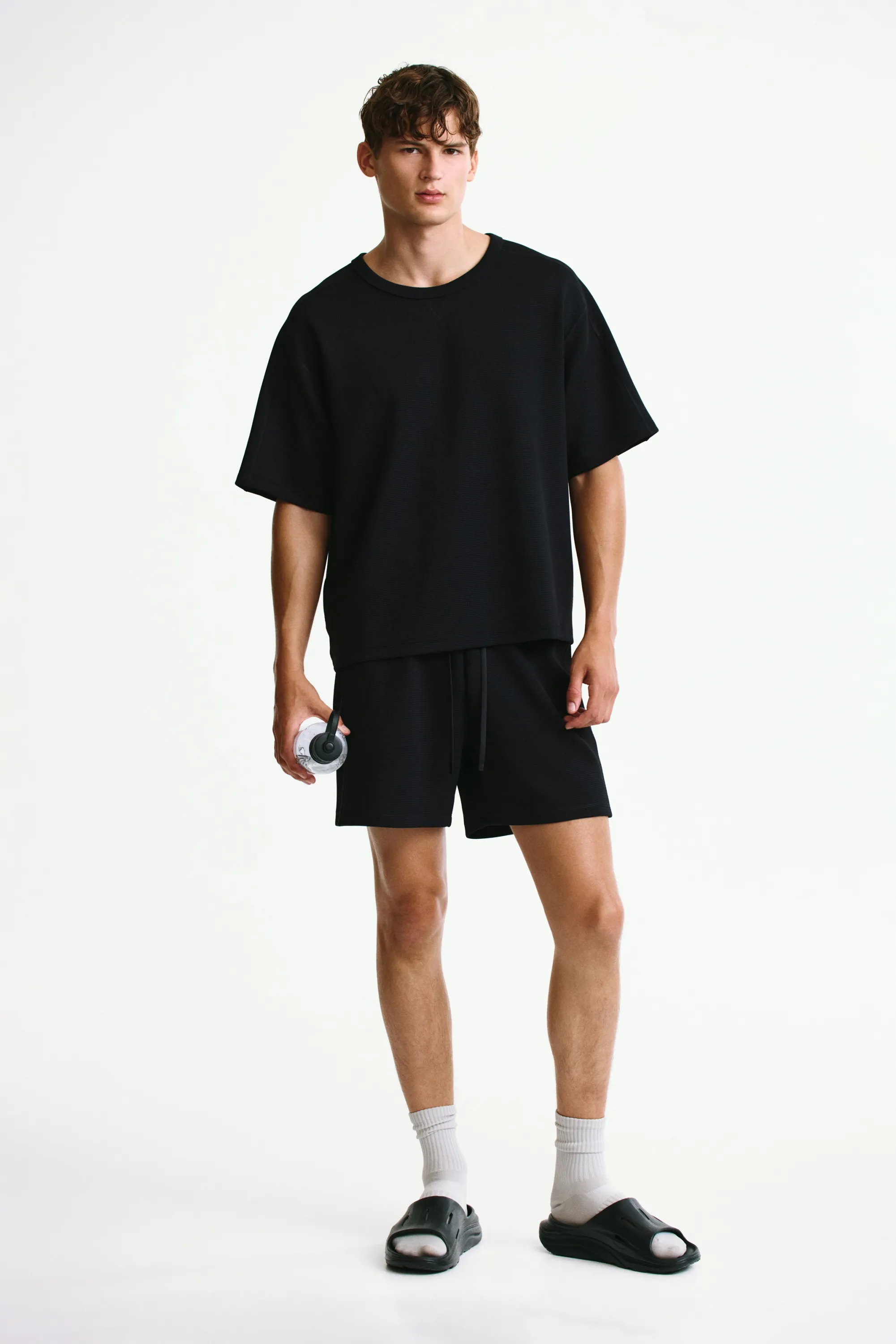 T-shirt de sport gaufré Loose Fit DryMove™ - Noir