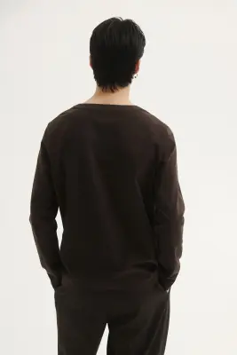 Four-way Stretch Regular Fit Henley top - Marron foncé — photo 3