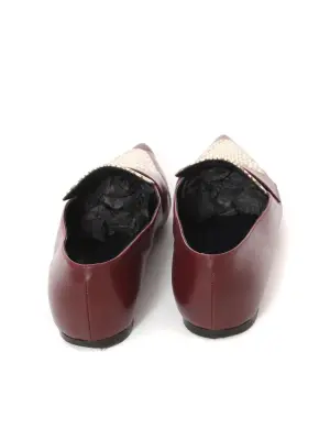 Moccasins plat bout pointu en cuir bordeaux et python beige Prix boutique 800€ Taille 38 — photo 5
