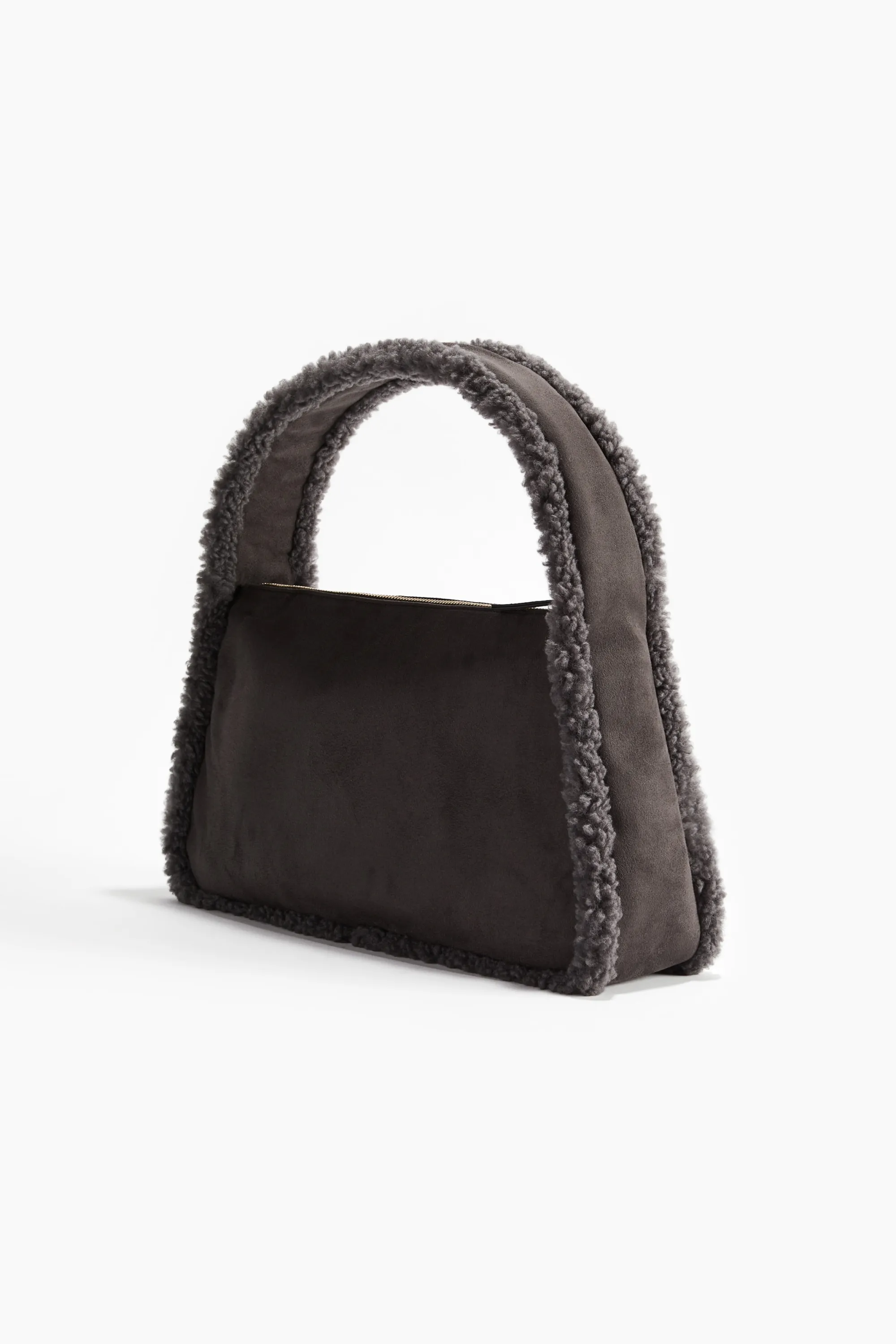 Sac bandoulière avec finitions en tissu Teddy bear - Gris foncé
