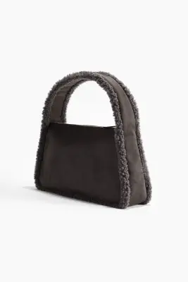 Sac bandoulière avec finitions en tissu Teddy bear - Gris foncé — photo 1