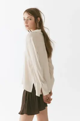 Chemise à col cubain - Beige clair — photo 4