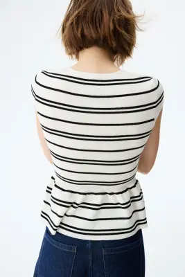 Gilet péplum à manches courtes - Crème/rayé — photo 2