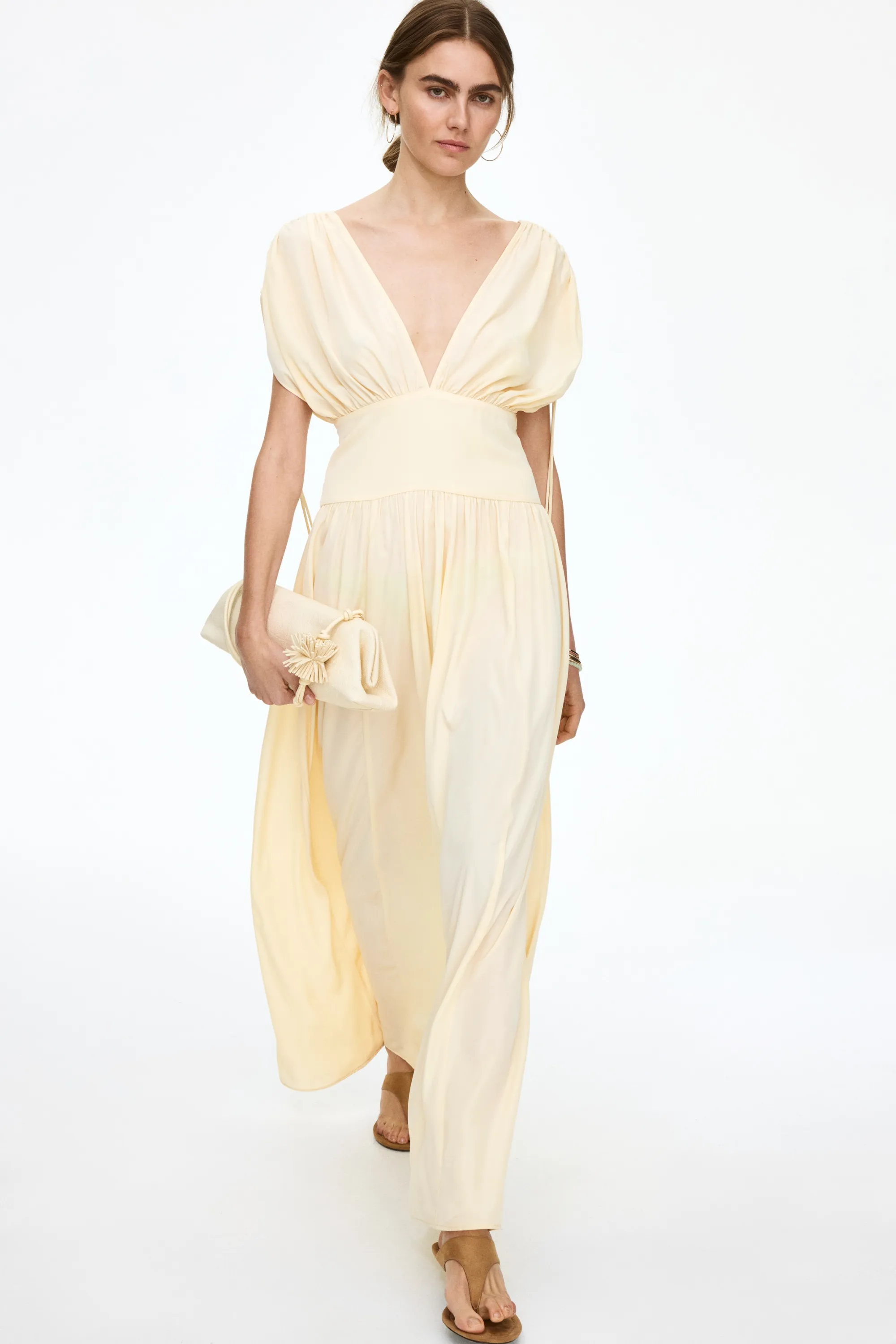 Robe à effet drapé avec cordons de serrage - Jaune