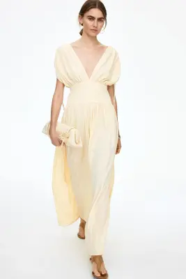 Robe à effet drapé avec cordons de serrage - Jaune — photo 1