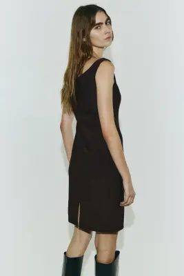 Robe épaules nues en jersey - Marron foncé — photo 2