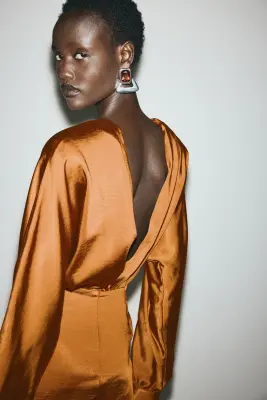 Robe en satin à effet drapé - Orange — photo 3