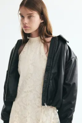 Robe à plis godets en dentelle - Crème — photo 1