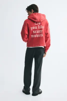 Veste imprimée Oversized Fit avec capuche et zip - Rouge framboise/Scream — photo 4