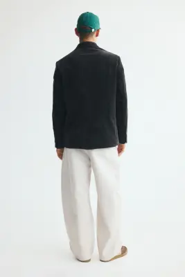 Veste croisée Relaxed Fit en velours côtelé - Gris foncé — photo 3