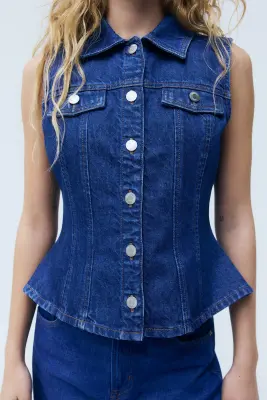 Gilet péplum sans manches en denim - Bleu denim — photo 1