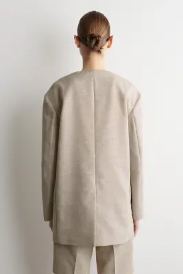 BLAZER STRUCTURÉ EN LIN SANS COL - BEIGE CHINÉ — photo 4
