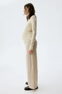 MAMA Pantalon large - Beige clair/rayé — photo 3