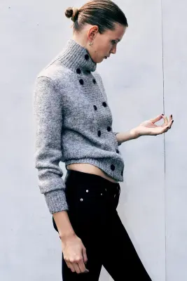Cardigan à double boutonnage - Gris chiné — photo 3