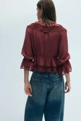 Blouse péplum volantée - Rouge rouille — photo 3