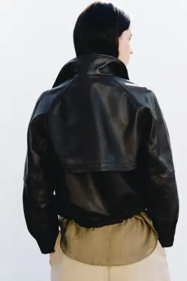 Veste oversize en cuir - Marron foncé — photo 4