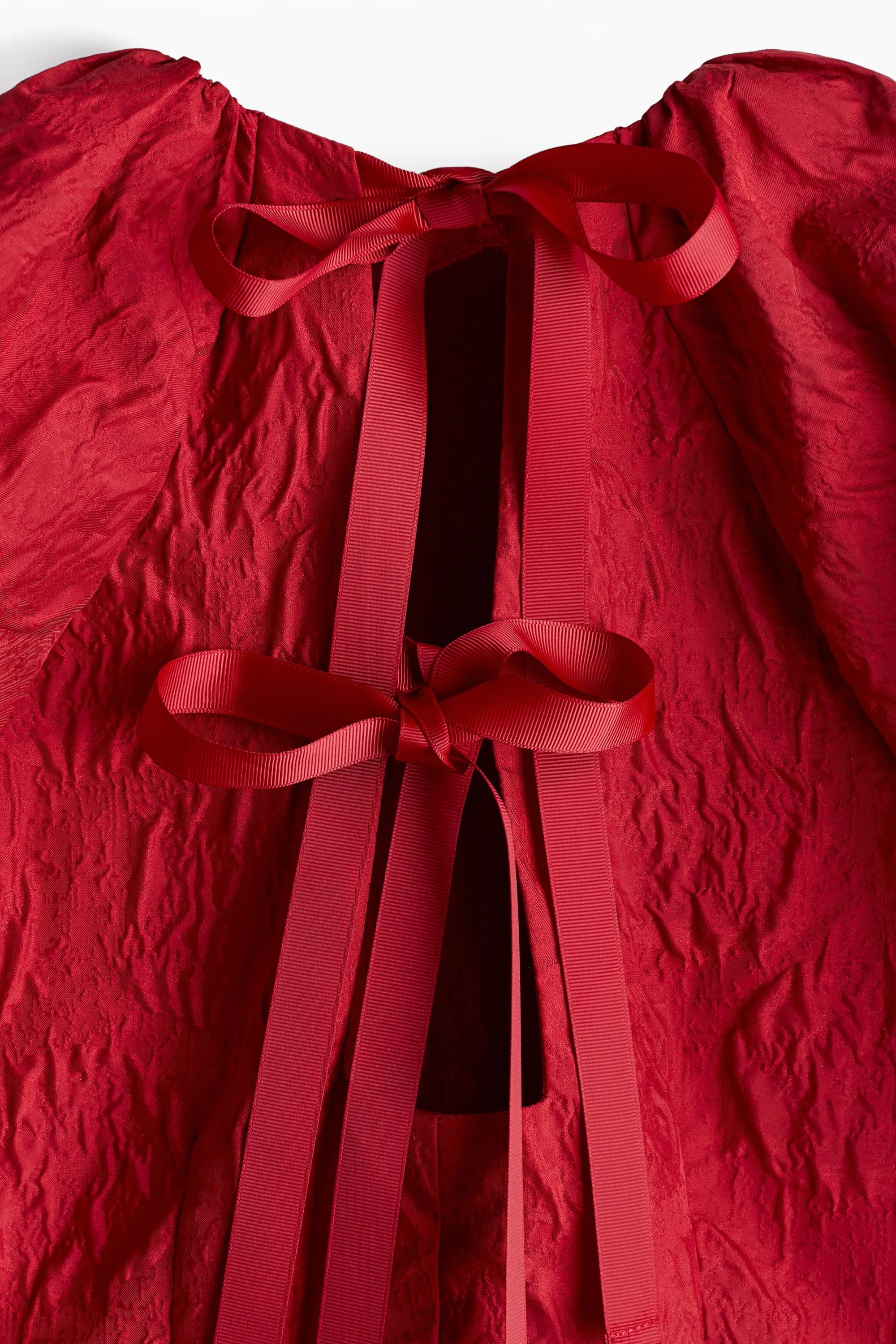 Robe en tissu jacquard avec dos à nouer - Rouge
