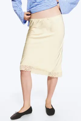 Jupe midi satin et dentelle - Beige cendré clair — photo 2