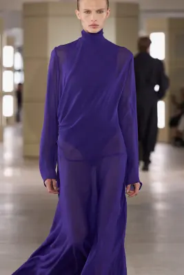 ROBE LONGUE DRAPÉE À COL MONTANT - VIOLET — photo 2