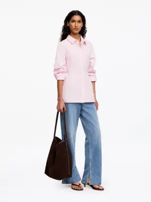 Chemise cintrée en popeline de coton - Rose clair — photo 1