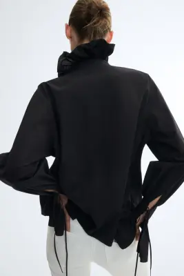 Blouse ruchée en coton - Noir — photo 2