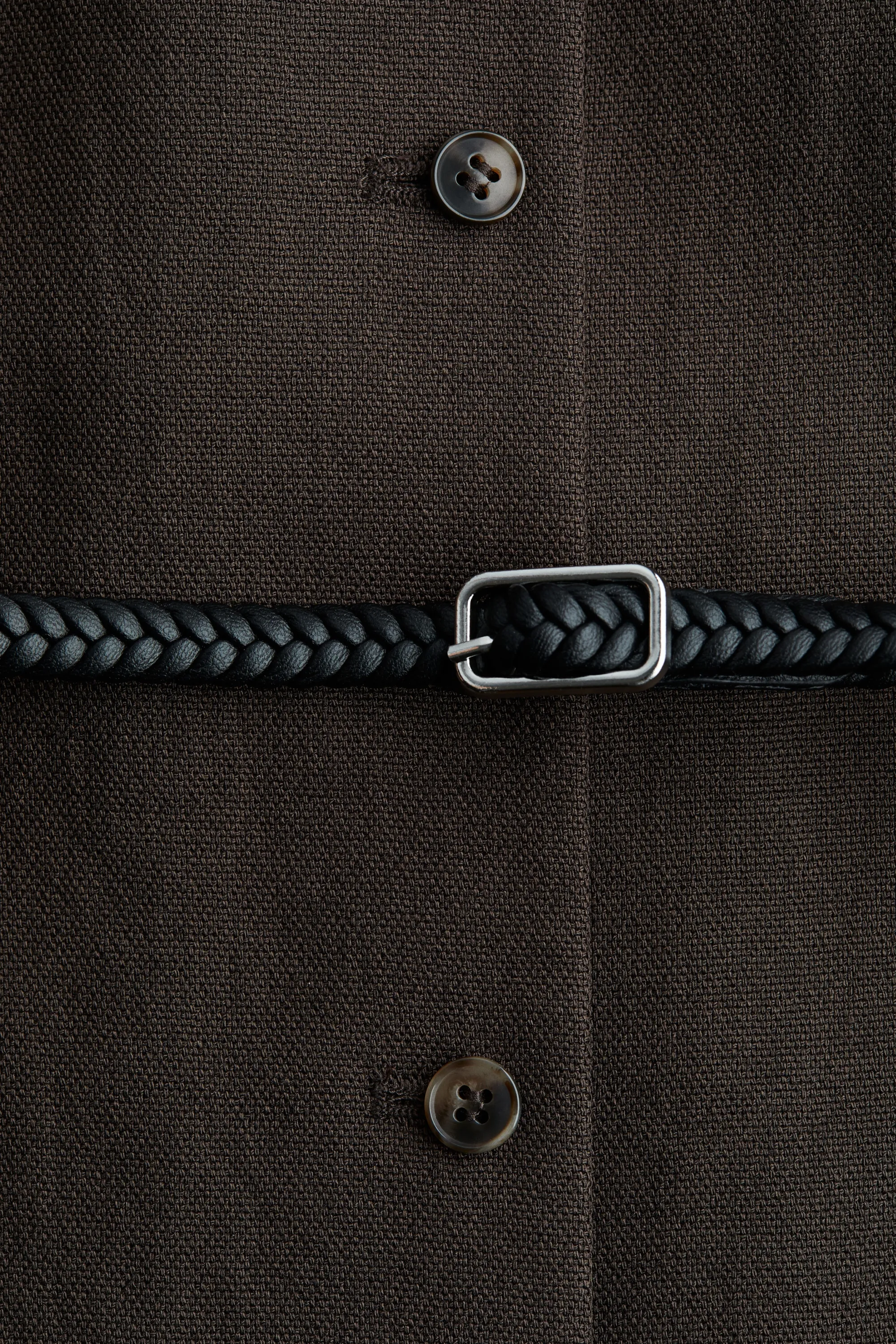Robe boutonnée avec ceinture - Marron foncé