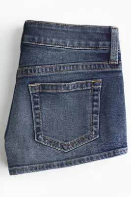 Mini short taille basse en denim - Bleu denim — photo 2