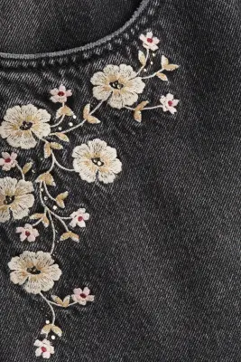 Minijupe en denim - Gris denim foncé/fleurs — photo 1