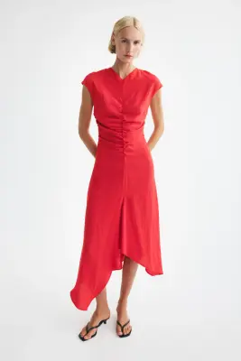 Robe à mancherons avec base en pointes - Rouge — photo 2