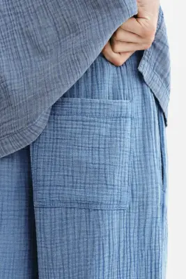 Pantalon Loose Fit en mousseline de coton - Bleu ancien clair — photo 2