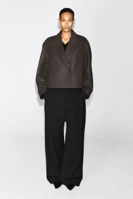 BLAZER OVERSIZE COURT EN MÉLANGE DE LAINE BOUILLIE - CAMEL CHINÉ — photo 2