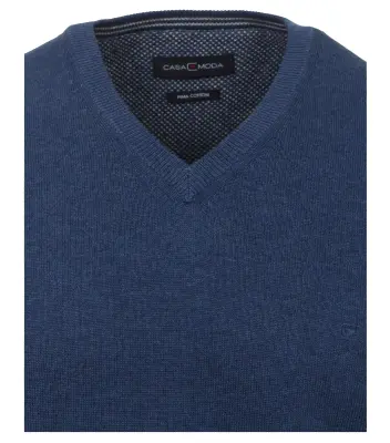 CASA MODA PULL  COL V COTON Bleu — photo 4