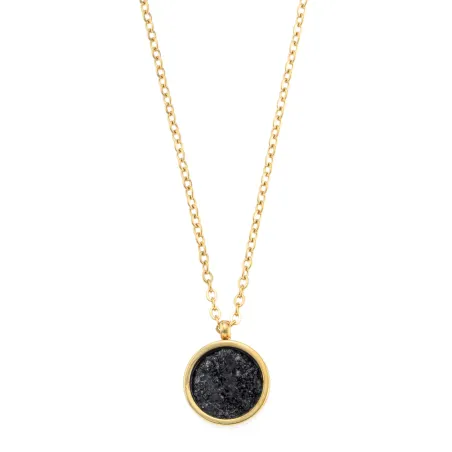 Collier acier doré pendentif pierre noire 608339