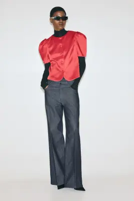 Blouse à manches bouffantes - Rouge — photo 1