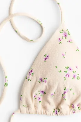 Haut de maillot triangle paddé - Crème/fleuri — photo 4