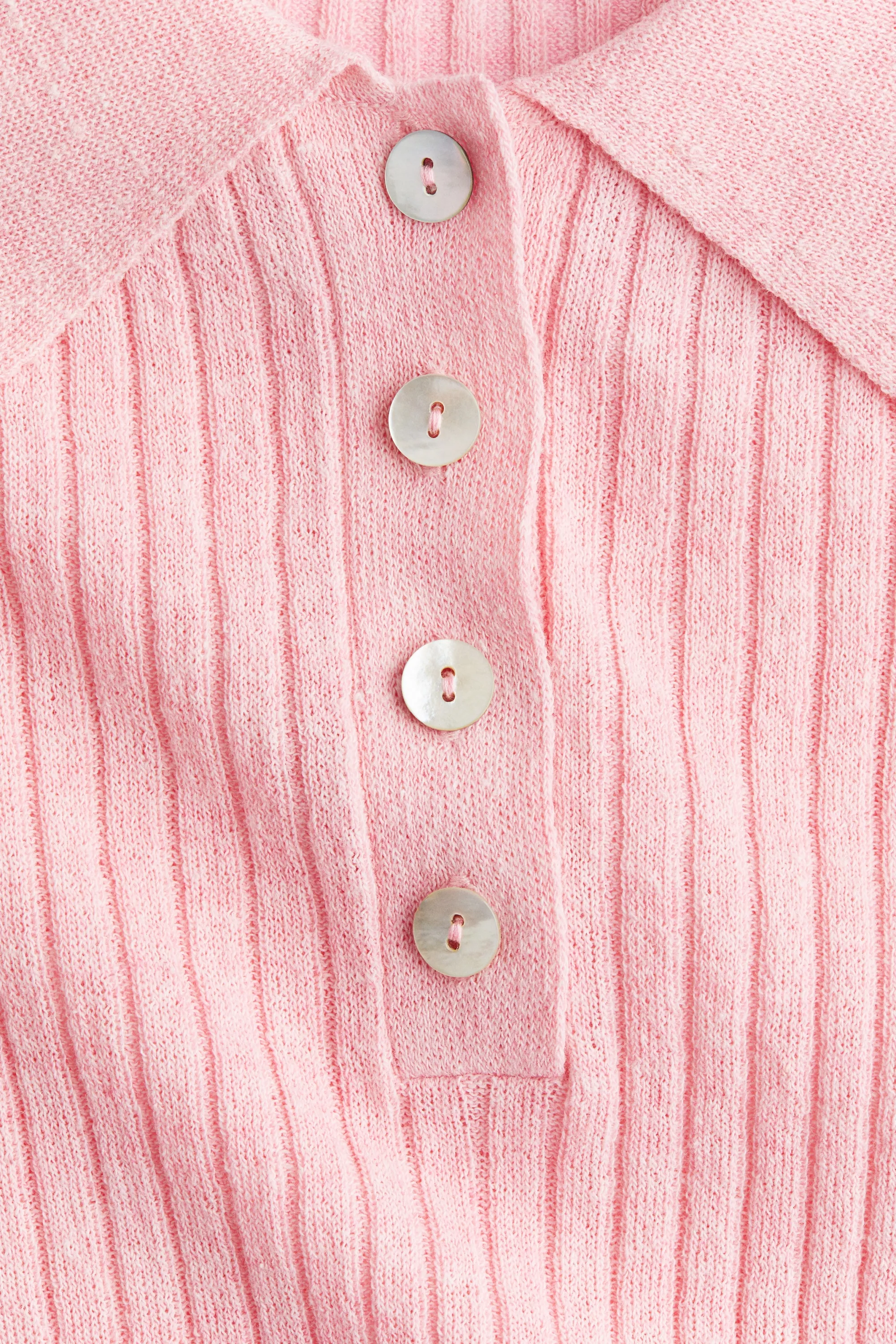 Rib-knit polo shirt - Rose clair