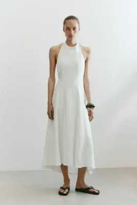 Robe dos nu avec jupe évasée - Blanc — photo 2