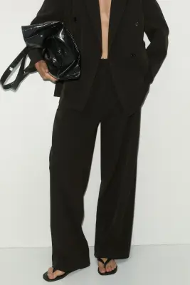 Pantalon chic à jambes larges - Marron foncé/rayures tennis — photo 4