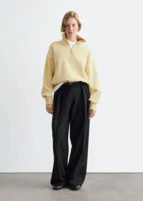 Sweat à demi-fermeture zippée en coton - Couleur crème — photo 1