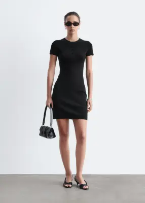 Robe en maille à patte de boutonnage - Noir — photo 2