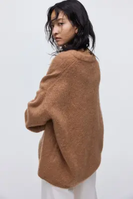 Pull oversize en mohair mélangé - Beige foncé — photo 4